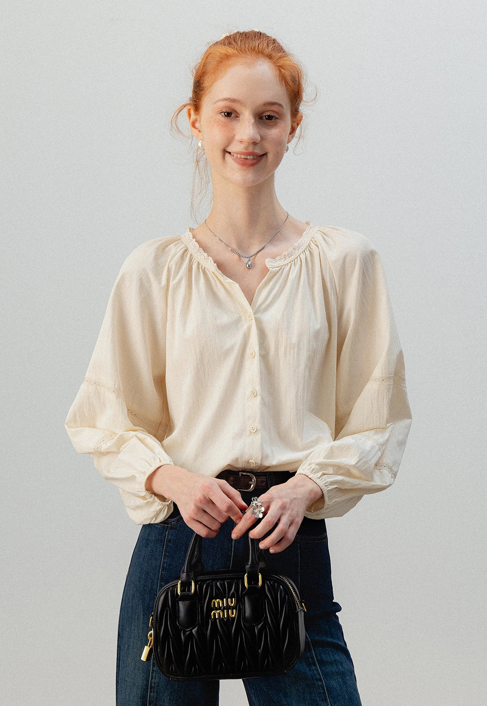 Women's Puff Sleeve Button-Up Blouse