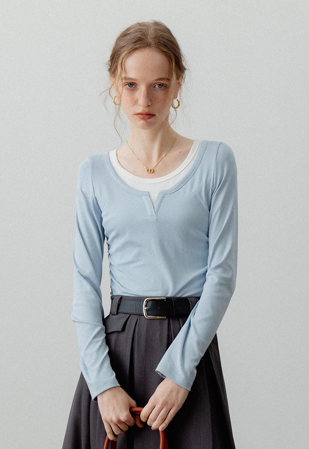 Layered-Look Long-Sleeve Top with Ruched Detail