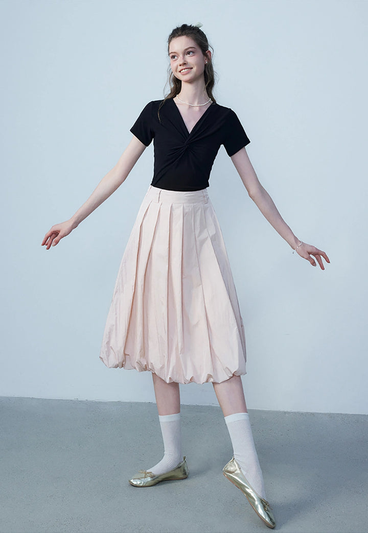 Women's Pink Pleated bud skirt - Soft Fabric, Flowing Silhouette