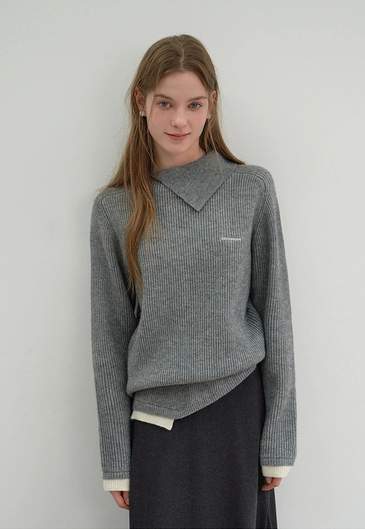 Stylish Asymmetrical Neck Grey Sweate