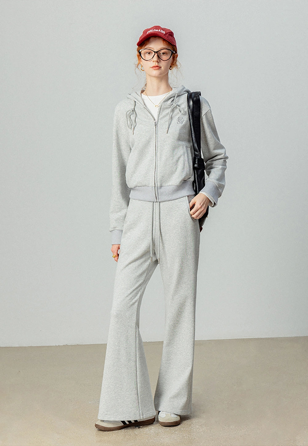 Casual Zip-Up Hoodie and Drawstring Flared Pants Set