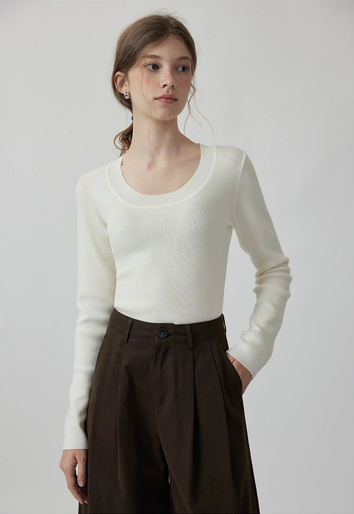 Women's U-Neck Wool Knit Base Top