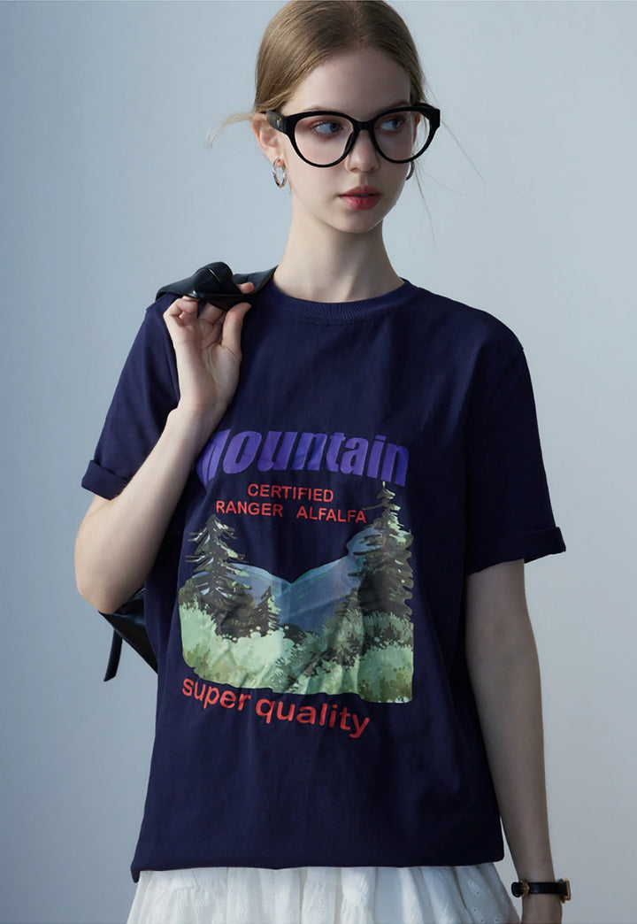 Camiseta de montaña con estampado gráfico para mujer