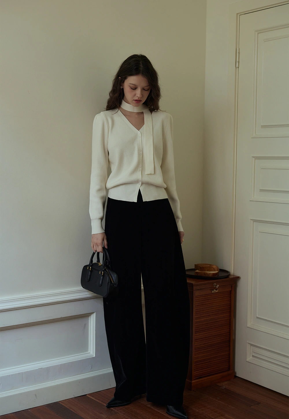 High-Waisted Velvet Wide-Leg Pants