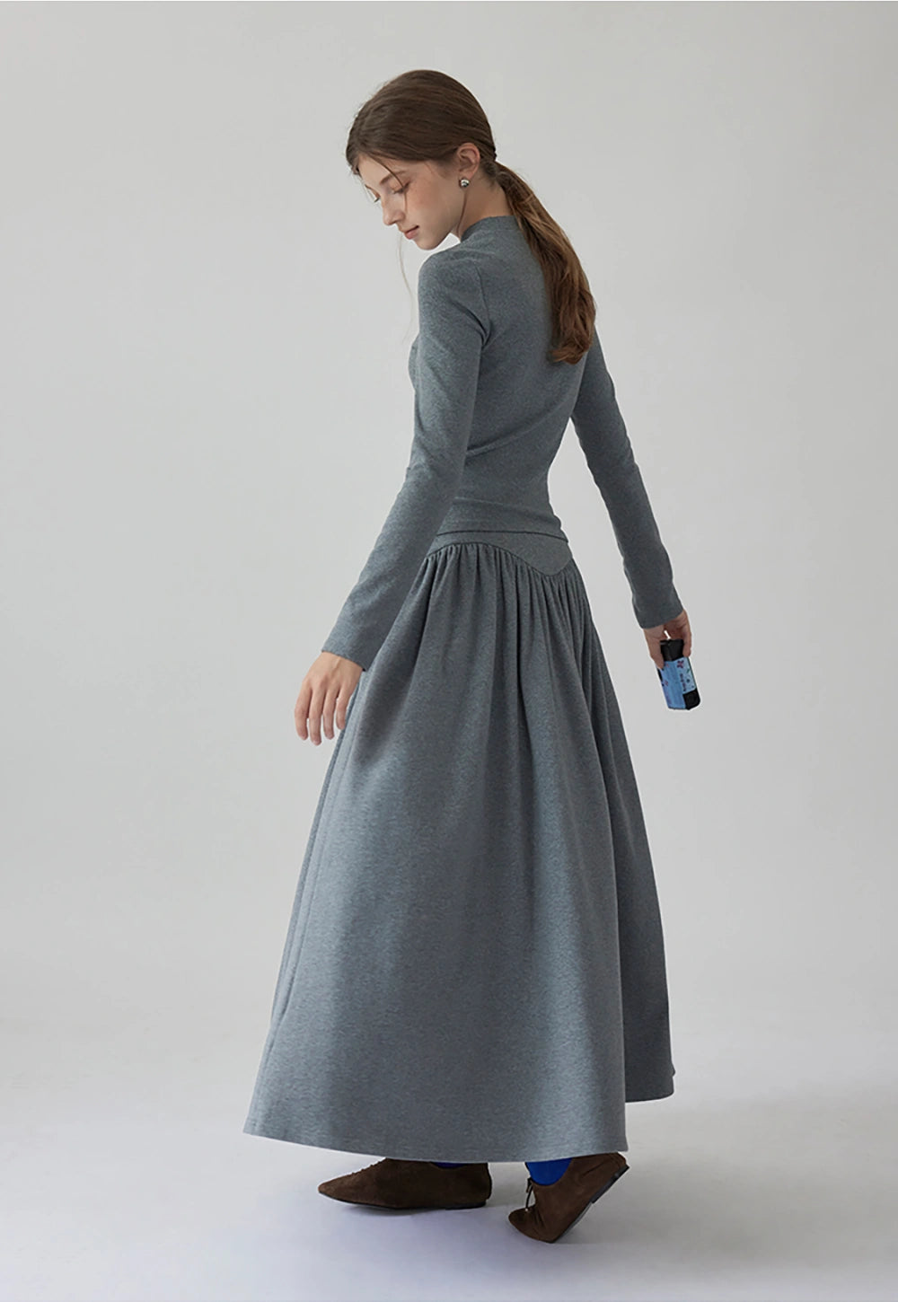 Long Sleeve T-Shirt & High-Waisted Pleated Skirt