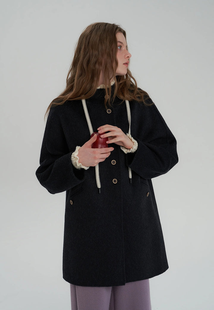 Hooded Mid-Length Wool Coat