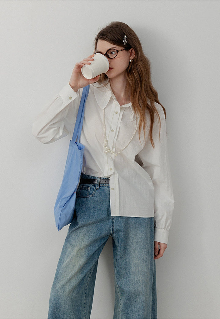 Feminine Ruffled Collar White Shirt