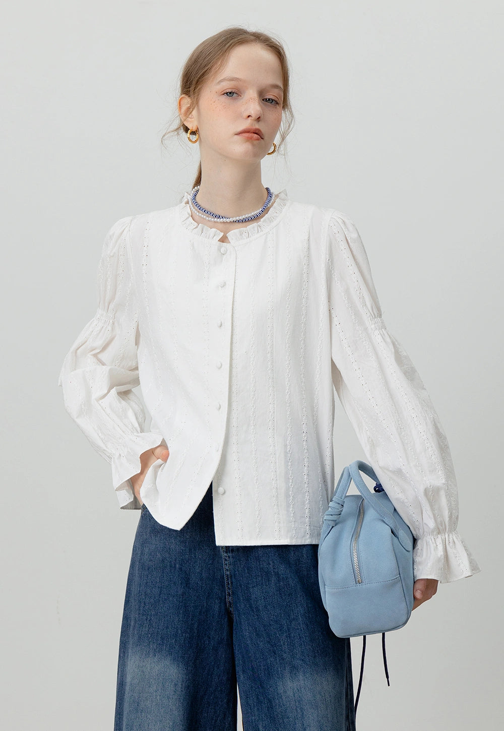 White Button-Up Long Sleeve Blouse