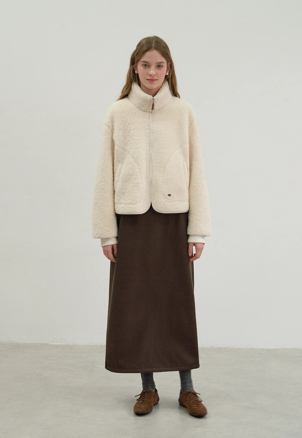 Lambswool Stand Collar Fur Short Coat