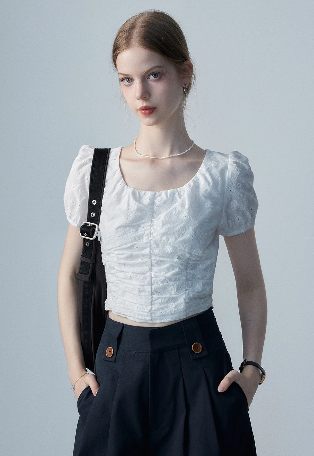 Women's White Eyelet Puff Sleeve Top