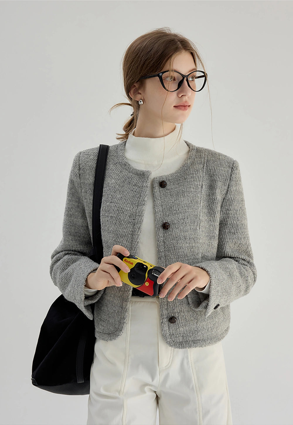 Women's Classic Button-Up Knit Wool Coat