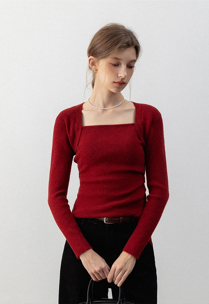 Square Neck Ruched Side Sweater