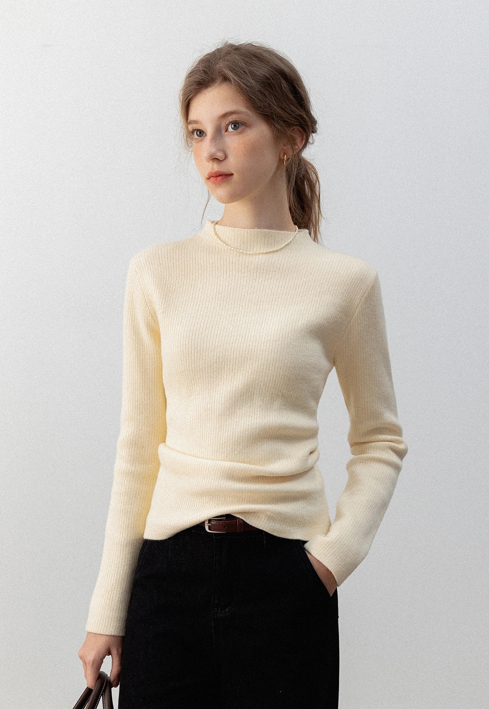 Women's Mock Neck Ribbed Knit Sweater