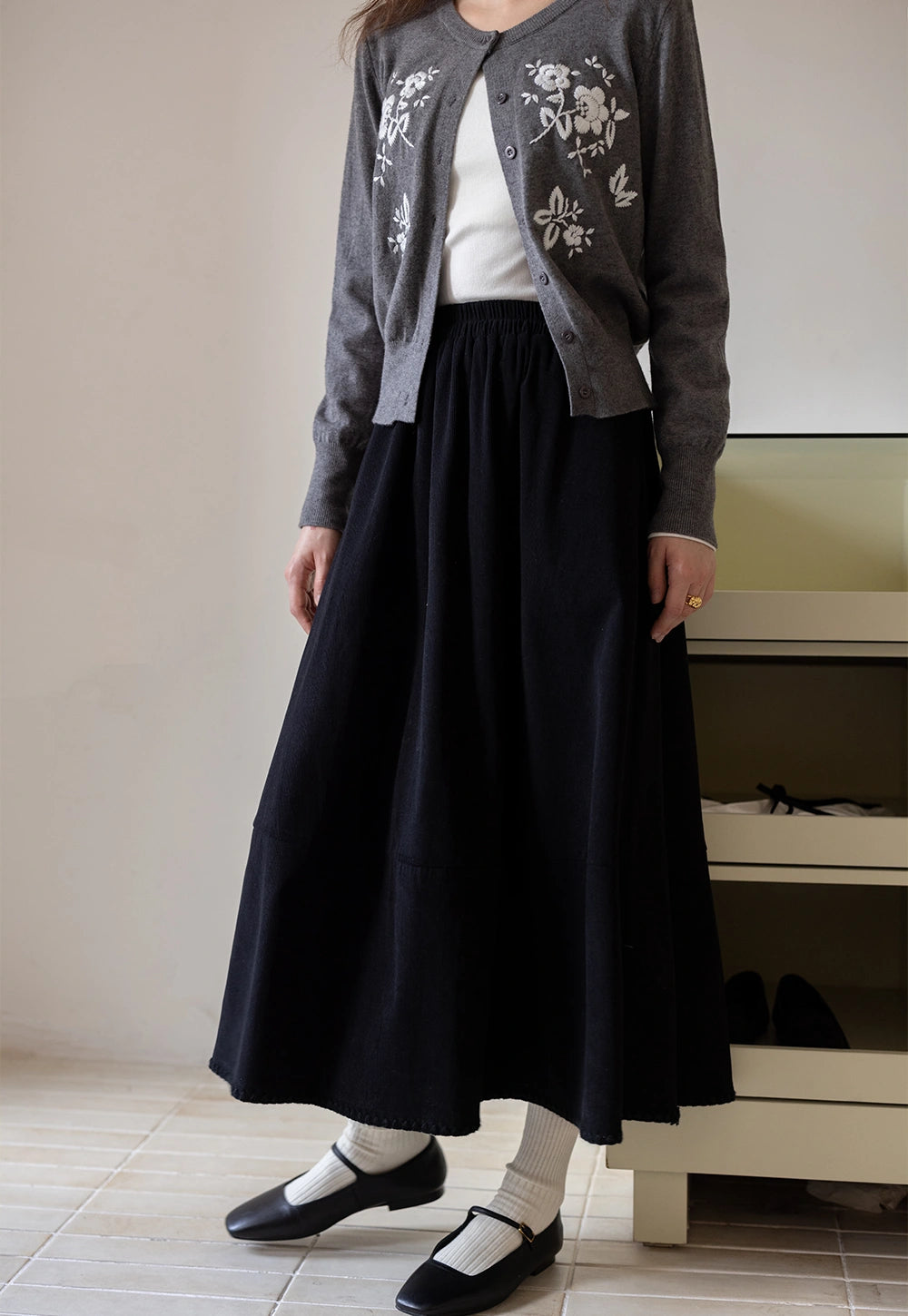 Flared Midi Skirt with Elastic Waist