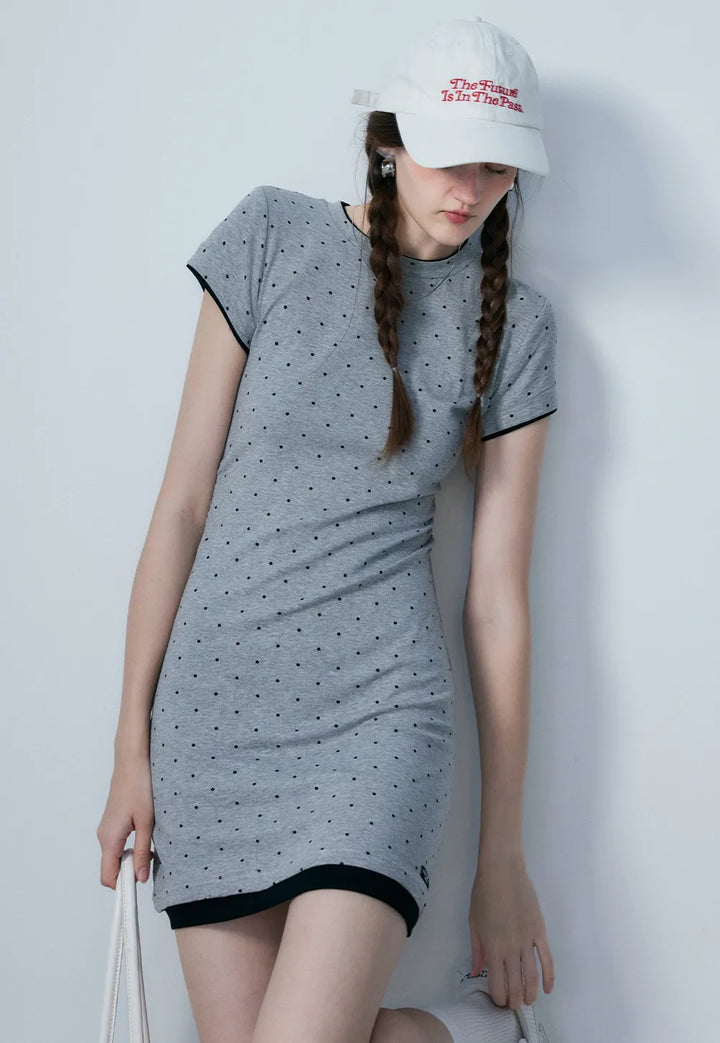 Women's Grey Polka Dot Knee-Length Dress