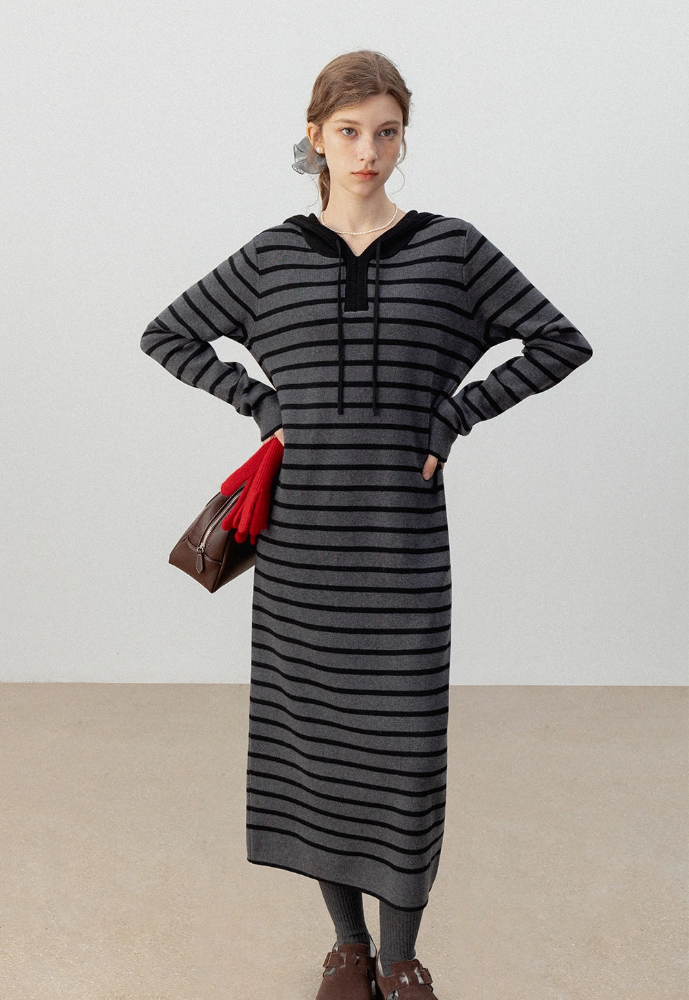 Striped Hoodie Midi Dress