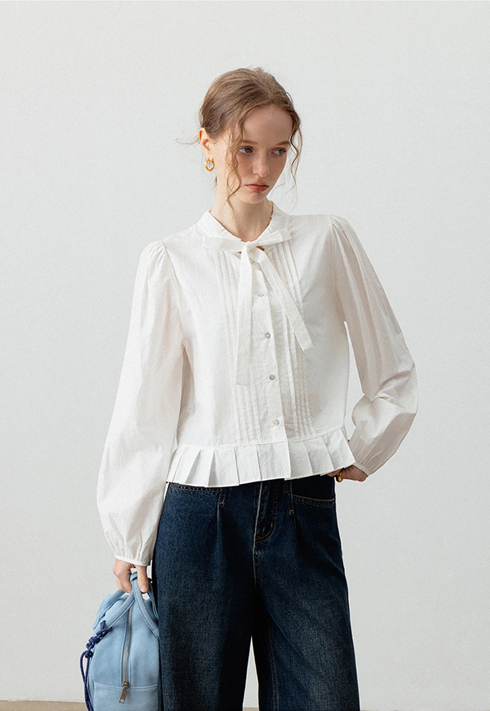 Women's Inspired Puff Sleeve Blouse with Bow Detail