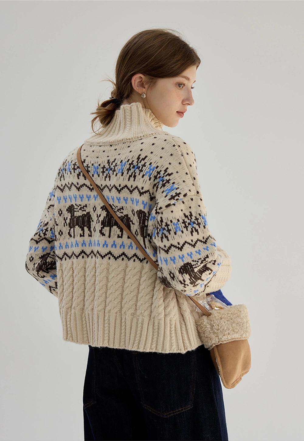 Women's Horse Print Fair Isle Cardigan Sweater