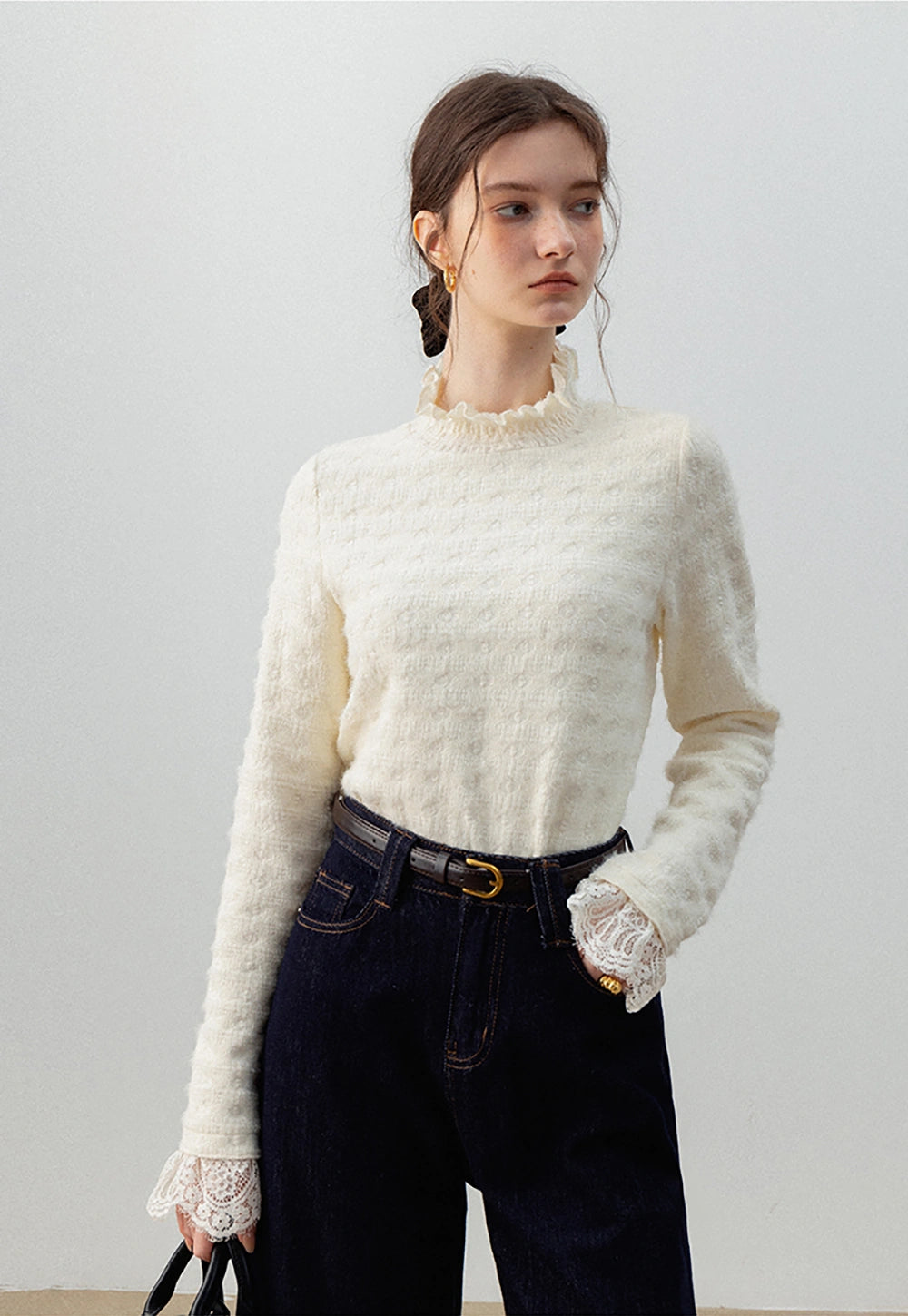 Women's Ruffled Mock Neck Sweater