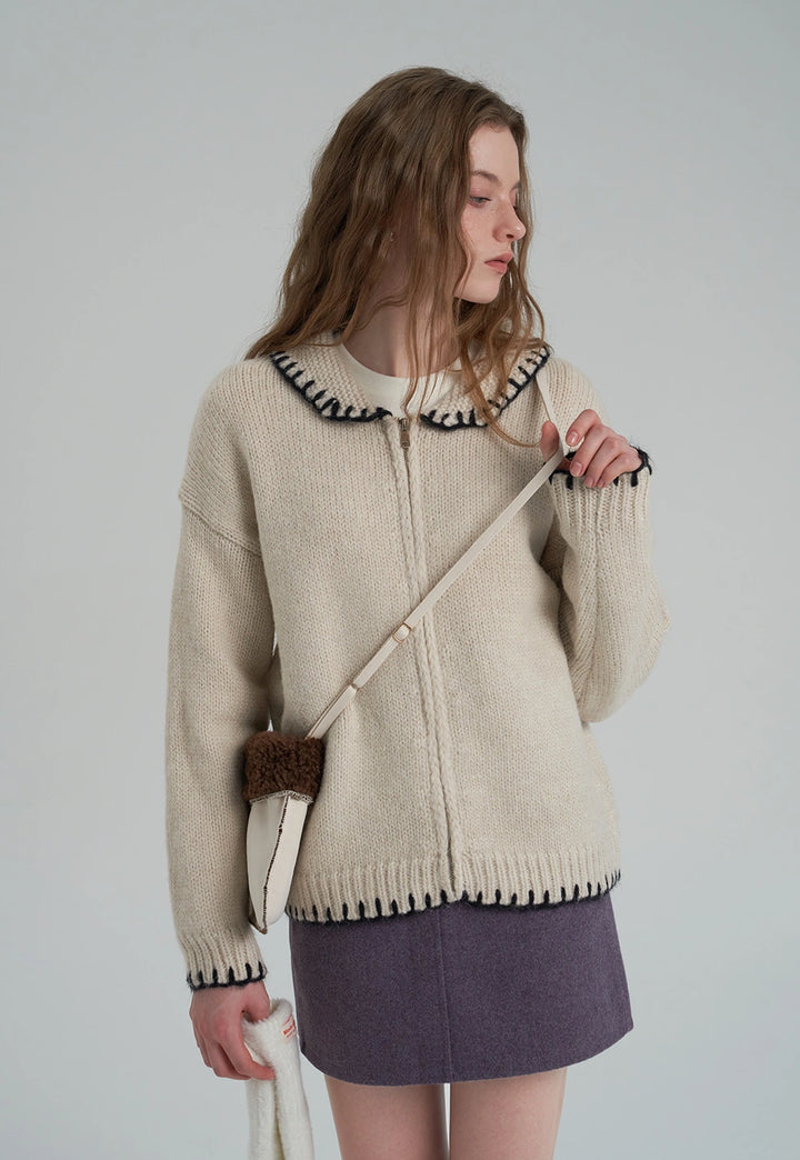 Women's Collared Zip-Up Sweater Cardigan