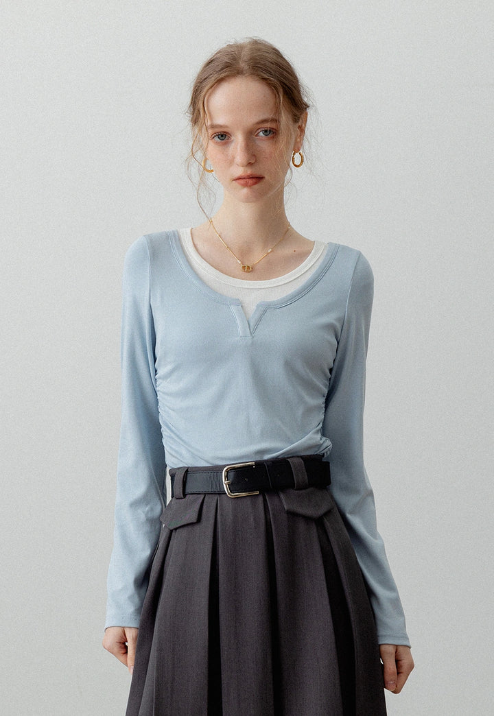 Layered-Look Long-Sleeve Top with Ruched Detail