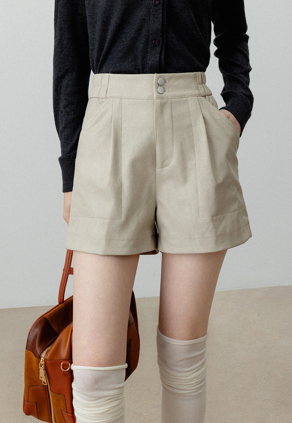 Women's High-Waisted Pleated Shorts