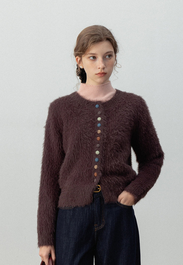 Women's Fuzzy Cardigan Button  Cardigans