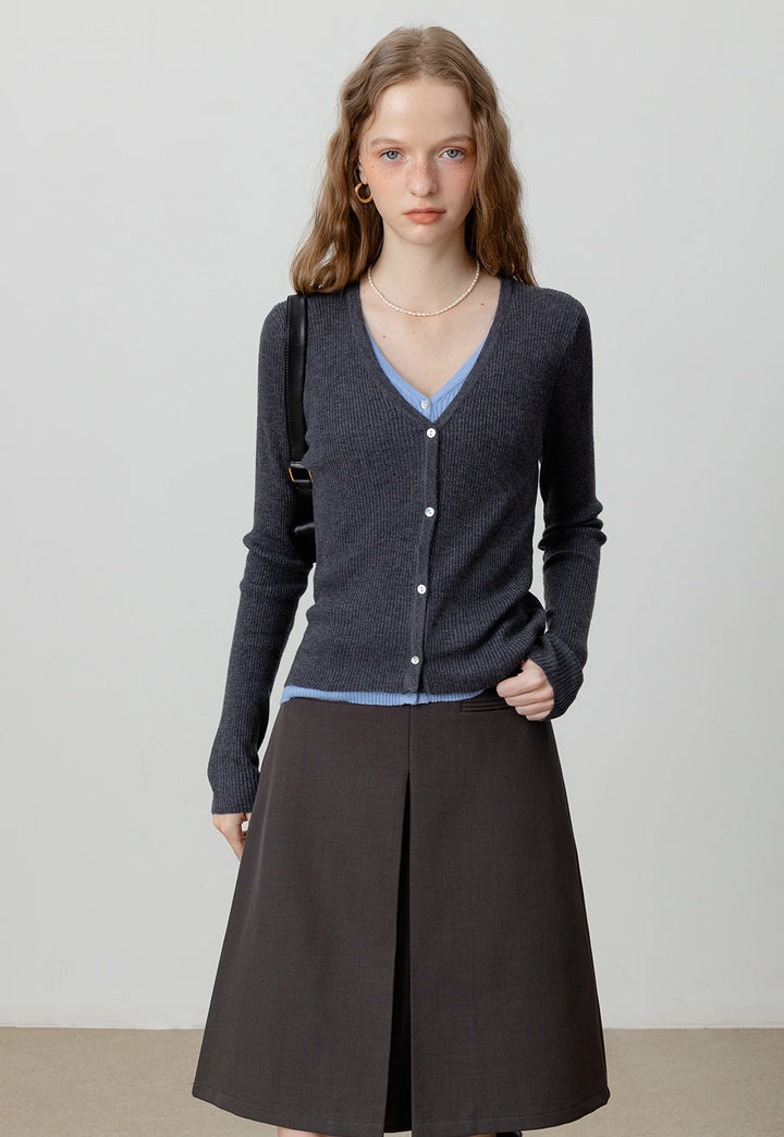 Ribbed V-Neck Cardigan