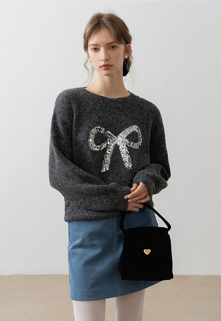 Women's Sequin Bow Sweater