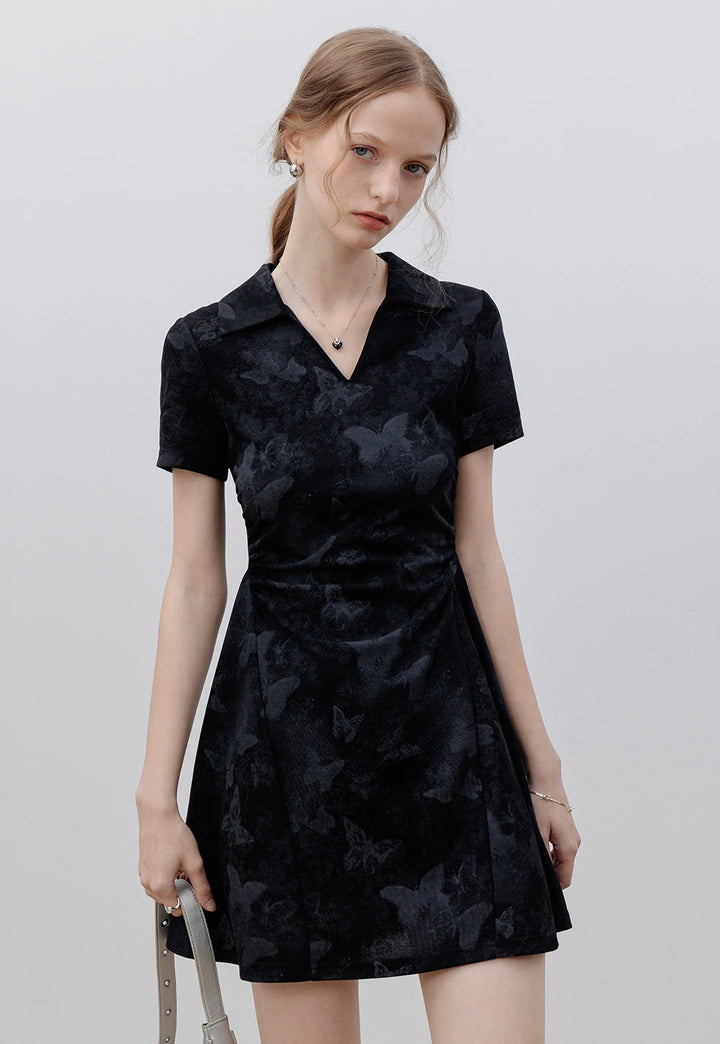 Women's Black Butterfly Print Dress