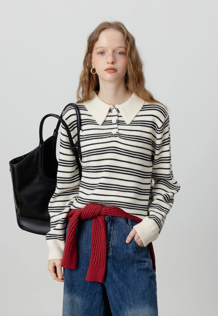 Classic Striped Knit Polo Sweater