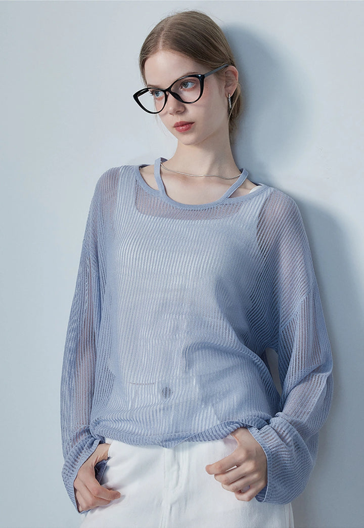 Maglione lavorato a maglia con protezione solare a maniche lunghe da donna