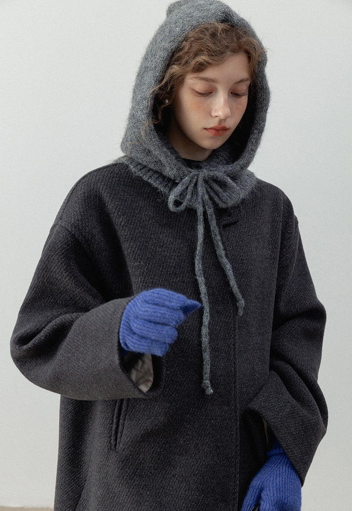 Women's Long Hooded Wool-Blend Coat