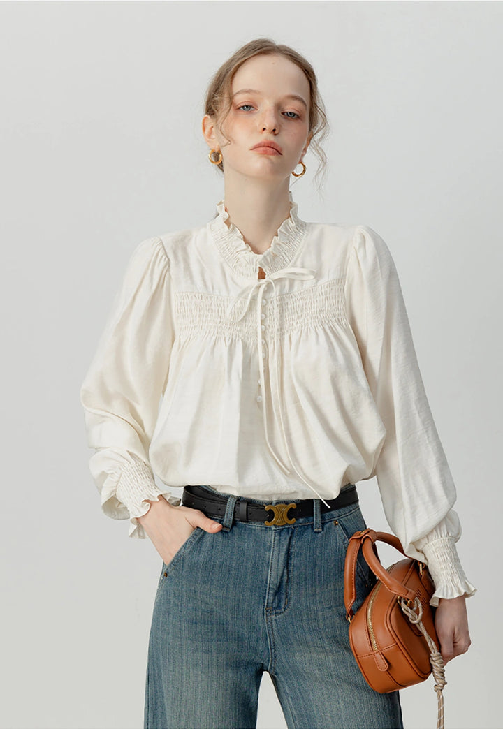 Women's Vintage-Inspired Ruffled High-Neck Blouse