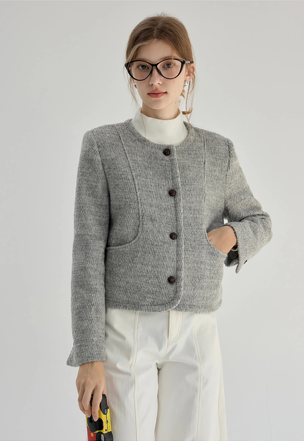 Women's Classic Button-Up Knit Wool Coat