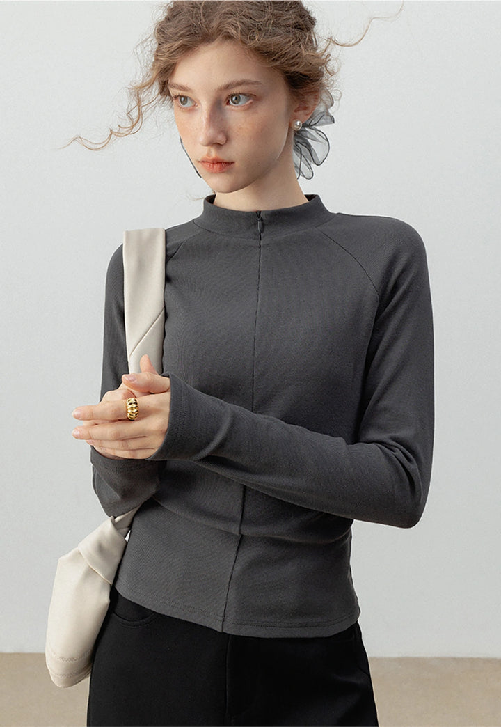 Minimalist Mock-Neck Long Sleeve Top