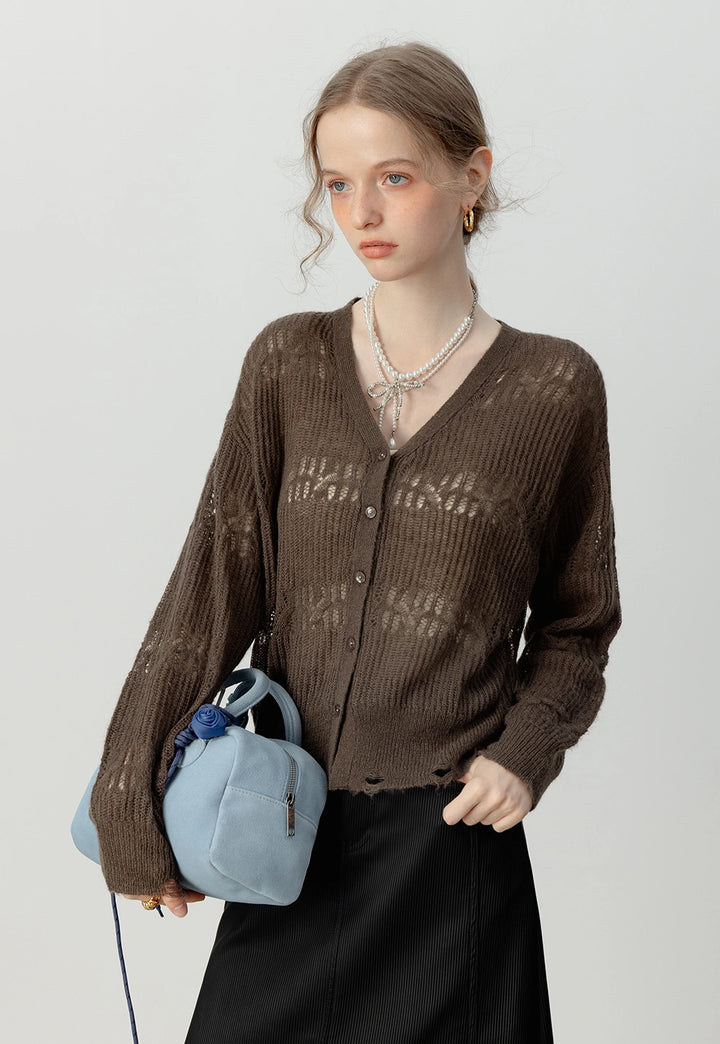 Women's Openwork Knit Button Cardigan