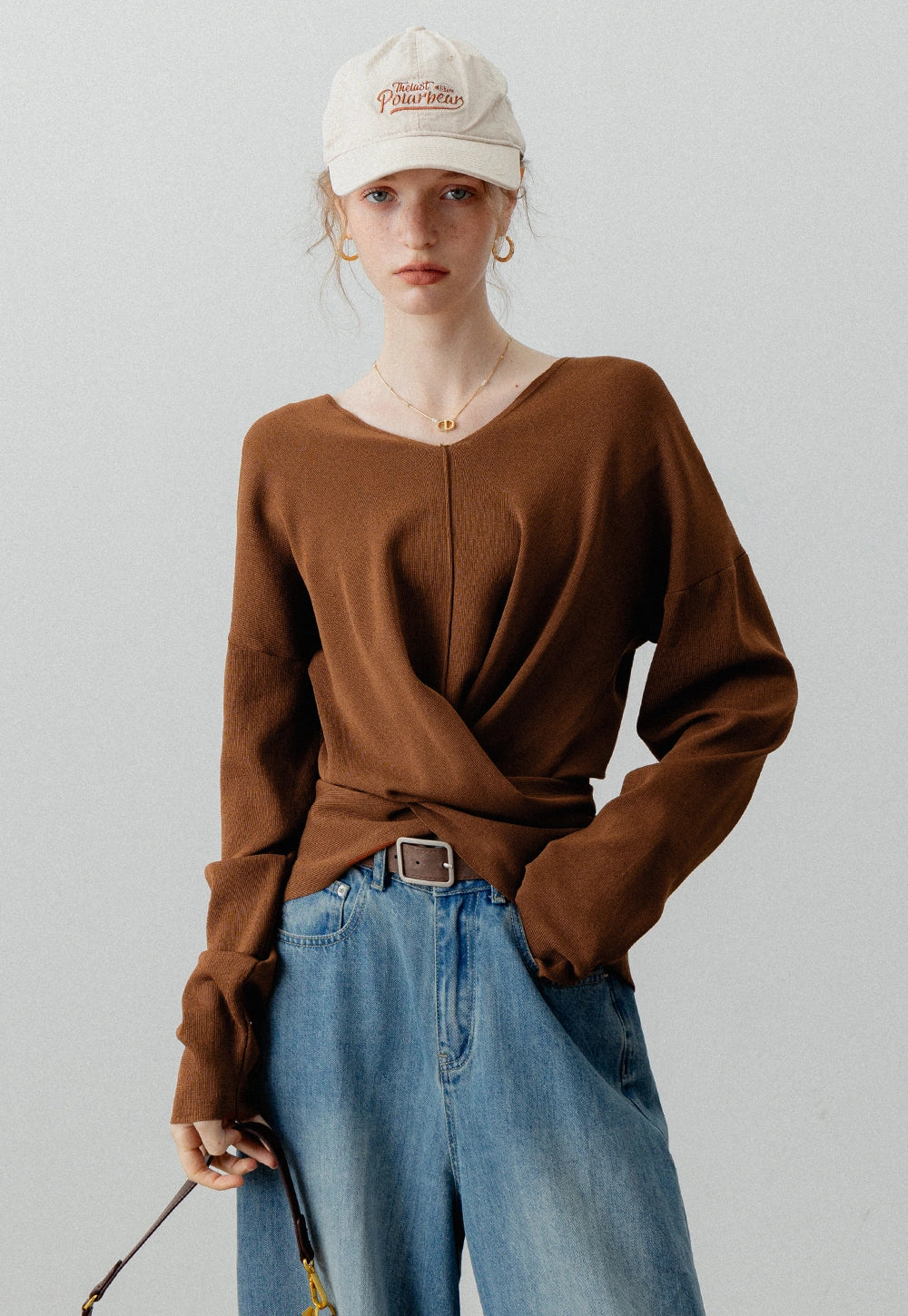 Asymmetric Twist Front Knit Sweater