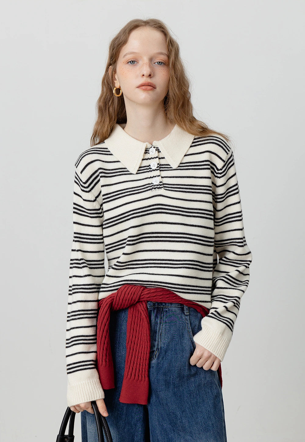 Classic Striped Knit Polo Sweater