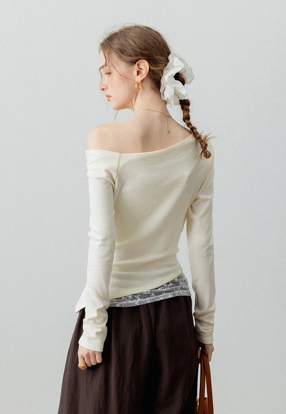 Off-Shoulder Asymmetrical Long Sleeve Top