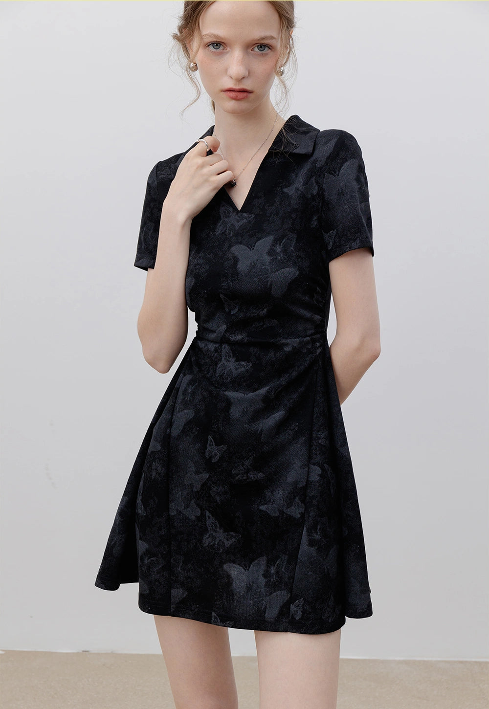 Women's Black Butterfly Print Dress