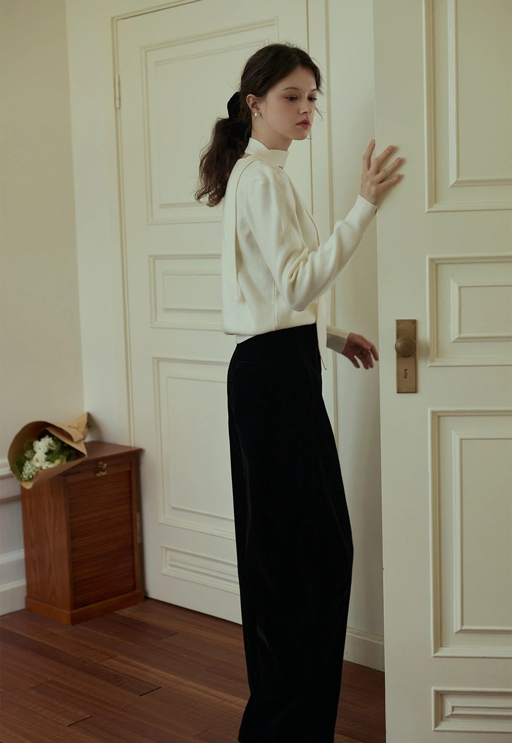 High-Waisted Velvet Wide-Leg Pants