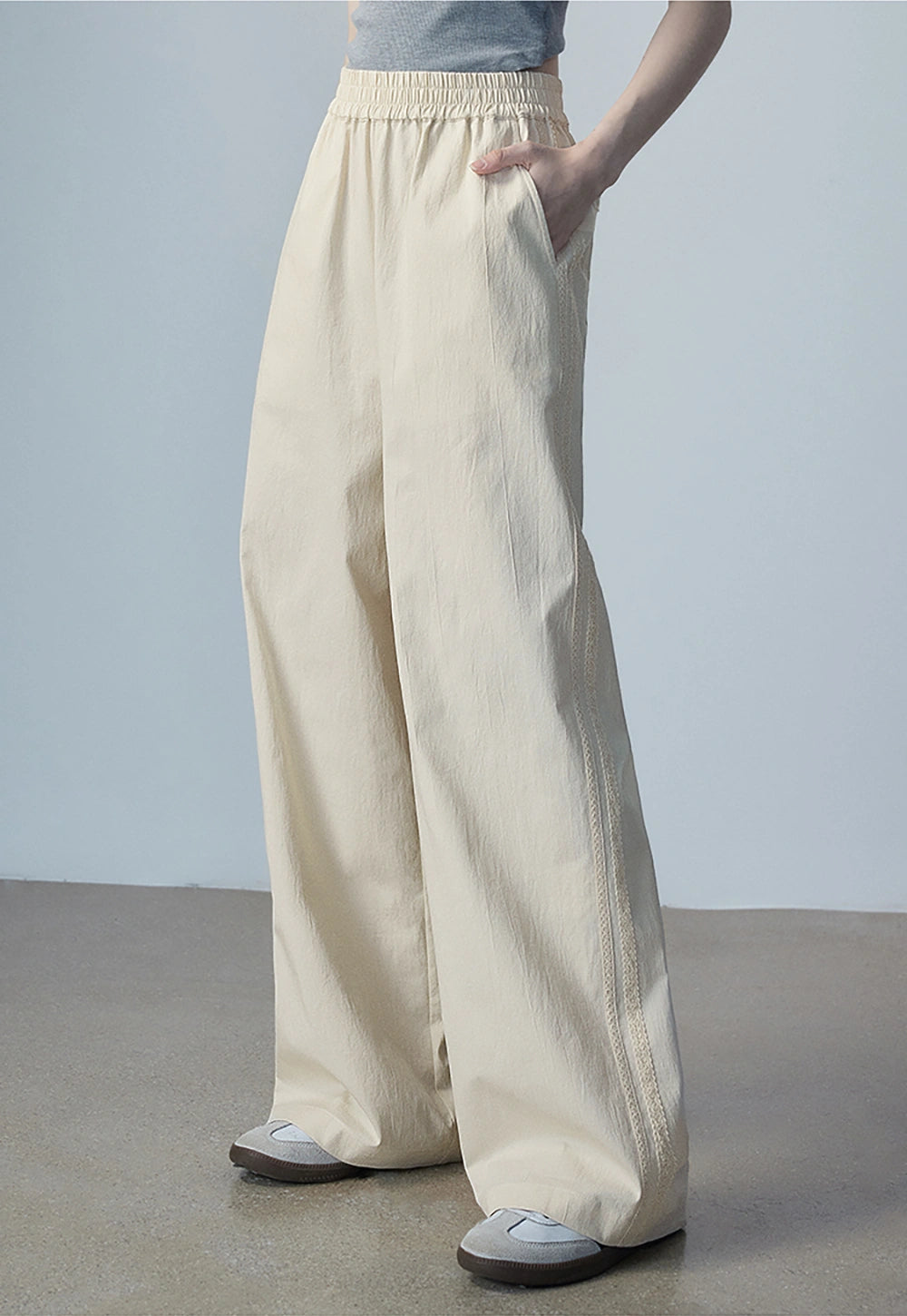 Women's Beige Wide-Leg Pants