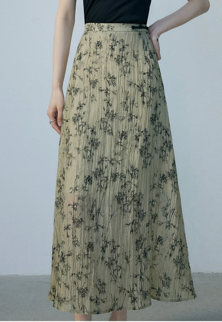 Women's Beige Maxi Skirt with Black Bamboo Print