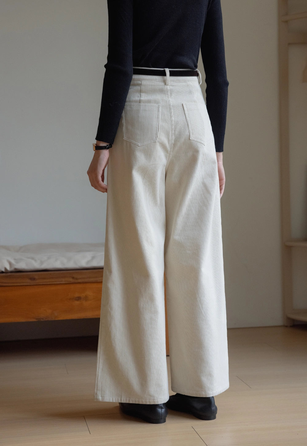 Wide-Leg Corduroy Pants with Belt