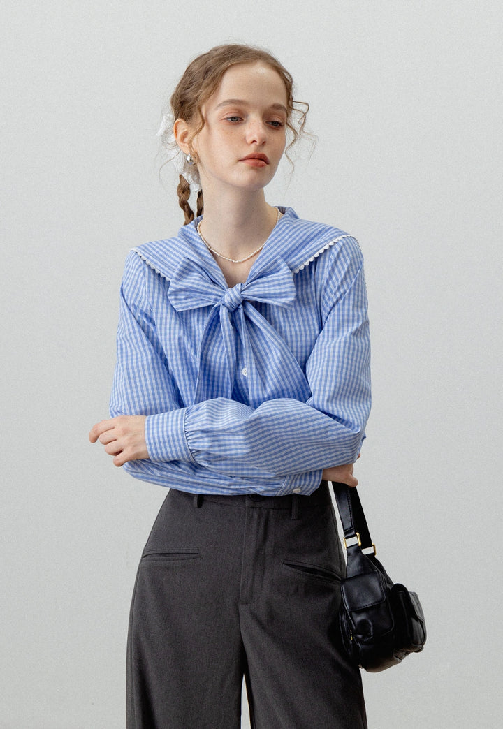 Chic Gingham-Bow Detail Blouse