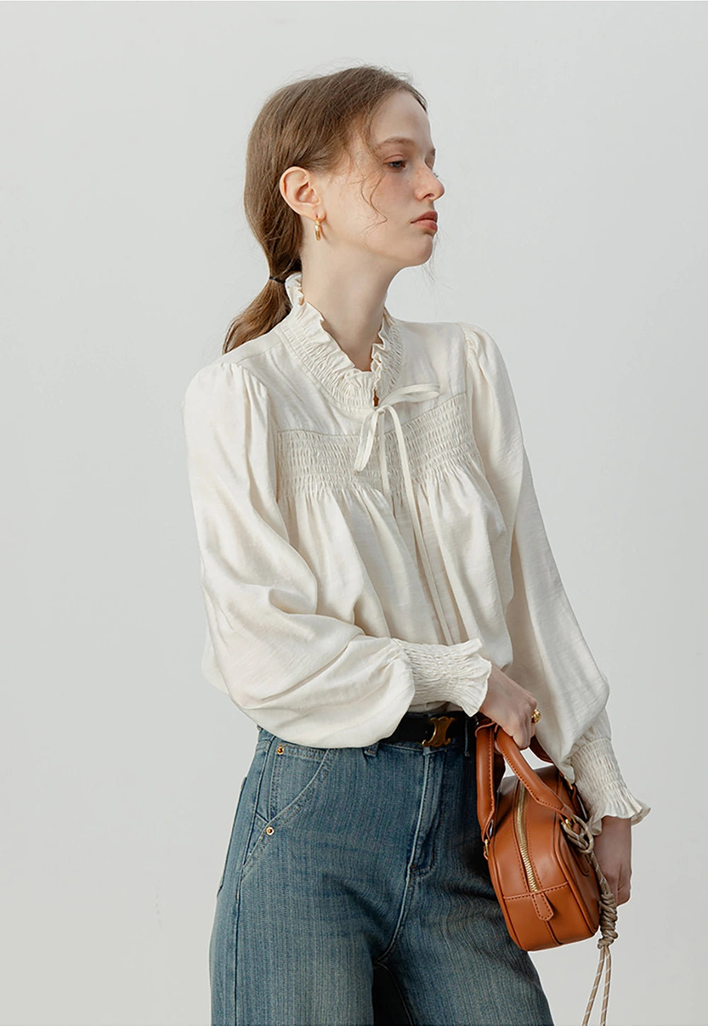 Women's Vintage-Inspired Ruffled High-Neck Blouse