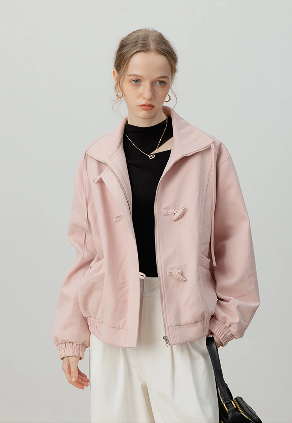 Toggle Button Zip-Up Jacket