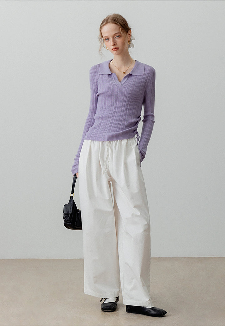 High-Waisted Wide-Leg Drawstring Pants