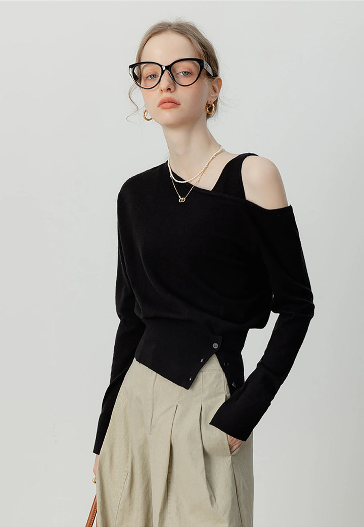 Asymmetrical Off-Shoulder Knit Top